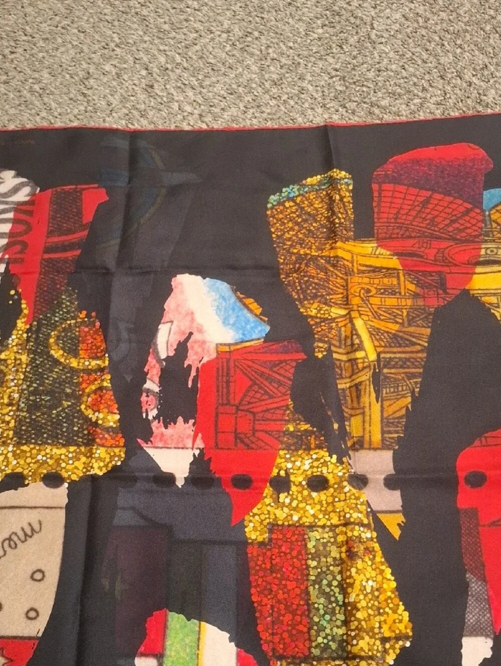 Black Multicolor Abstract Silk Accent Scarf by Bianca Emiliano